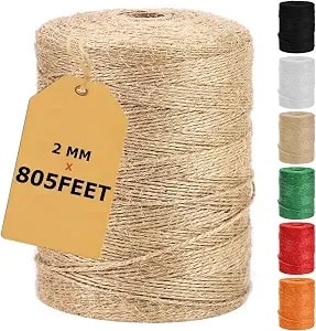 Vanhench 805ft Natural Jute Twine String, Bulk Hemp Jute Rope Cord Twine For Crafts Gardening, Gift Wrapping, Wedding DéCor, Packing Material Burlap Ribbon, Christmas Knitting Macrame Decoration