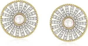 Ross-Simons 5-5.5mm Cultured Pearl And 1.50 Ct. T.W. White Zircon Earrings In 18kt Gold Over Sterling