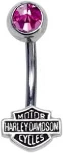 Harley-Davidson Women'S Pink Cubic Zirconia Bar & Shield Belly Jewel hdz0039