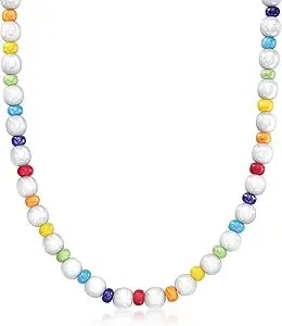 Ross-Simons Italian Rainbow And White Murano Glass Bead Necklace. 18 Inches