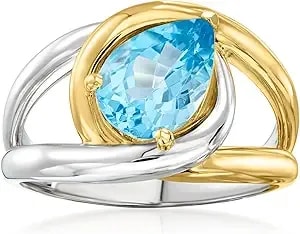 Ross-Simons 1.80 Carat Swiss Blue Topaz Ring In Sterling Silver And 18kt Gold Over Sterling