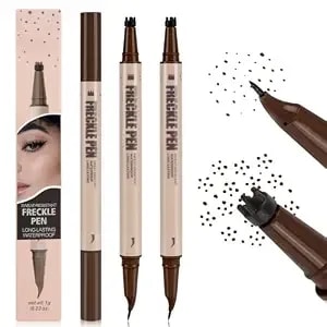 2pcs 2-In-1 Dual-Ended Freckle Pen & Freckle Stamp, 【Precise 15° Tip】【Waterproof & Smudge Proof】Long Lasting Faux Quick-Dry Fake Freckles Stain Marker For Natural Lifelike Sun-Kissed Makeup (03#+03#)