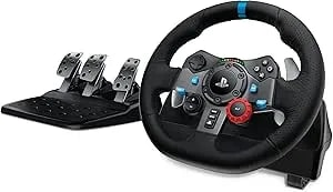 Logitech G29 Driving Force Racing Wheel And Floor Pedals, Real Force Feedback, Stainless Steel Paddle Shifters, Leather Steering Wheel Cover For PS5, PS4, PC, Mac - Black