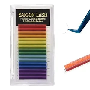 Eyelash Extensions, Mink Lash, Volume & Classic Lashes For Professionals, J/B/C/Cc/D/L/M Curl, 4-15mm Length, Soft Korean Pbt Fiber, 16 Rows Lash Tray (Rainbow-C-0.07-10mm)