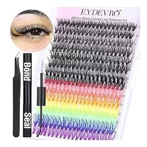 Lash Extension Kit Colored Lash Clusters Diy Eyelash Extension Kit 6 Colors Individual Lashes With Bond And Seal And Lash Tweezers Colorful Lash Extensions 8-16mm D Curvature Cluster Lashes By Eydevro