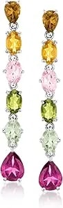 Ross-Simons 4.00 Ct. T.W. Multicolored Tourmaline And 2.50 Ct. T.W. Rhodolite Garnet Drop Earrings In Sterling Silver
