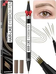 Microblading Eyebrow Pen - Eyebrow Pencil Magical 2-In-1 Dual-Ended Waterproof Eye Brow Pencils For Women With 4-Fork-Tip & Precise Brush-Tip For Natural Hair Like Strokes, Last All-Day, Light Brown