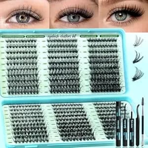 600 Pcs Wispy Lash Clusters Kit, D Curl Lashes Clusters Natural Look 9-16mm Individual Super Thin Band Diy Cluster Eyelash Extensions Kit With Bond Seal Tweezers Brush (30d 40d 50d Mix)