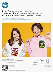 Hp Iron-On Transfers For Light Fabric, 8.5 X 11 In. (216 X 279 Mm), 20 Sheets
