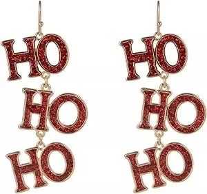 Hallmark Red Glitter Enamel Ho Ho Ho Earrings