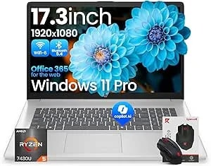 Hp 17 Inch Laptops, Amd Ryzen 5 7430u(Beats i7-1255u), 16gb Ram 512gb Ssd, Windows 11 Pro, 17.3" Fhd Ips 300nits Display, Copilot Ai, Hdmi, Wi-Fi 6 & Bluetooth 5.4, Accessory Kit