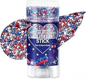 Red Blue And White Body Glitter Stick, 4th Of July Independence Day Accessories, Waterproof Face Body And Hair Glitter Makeup, Patriotic Day Memorial Day Glitter Makeup For Women And Girls