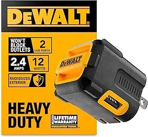 Dewalt Heavy Duty Neverblock Usb Charger, Angled Dual Port 12w Wall Charger Adapter, Foldable Plug, Charging Box Brick, Cube For Iphone 17 16 15 14 13 Pro Max, Galaxy s22 s21 Note 20, Htc, Moto, Lg