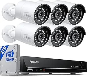 Reolink 8CH 5MP Home Security Camera System, 6pcs Wired Outdoor Poe IP Cameras With Person/Vehicle/Pet Detection, 4K/8MP 8CH NVR With 2TB HDD For 24-7 Recording, RLK8-410B6-5MP