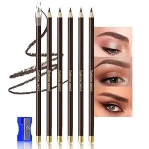 6pcs Brown Eyebrow Pencils For Women,Wooden Hard-Core Eyebrow Eyeliner Pencil,Sharpener Included,Long Lasting Waterproof Sweat-Proof Create A Natural Eye Brow Makeup,Beginner Brow Pencil,Cruelty-Free