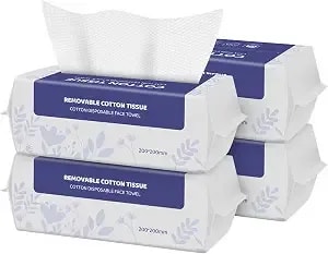 Soft Dry Wipe 4 Pack, 100% Cotton Face Tissues, Lint Free Facial Cleansing Towels, Extra Thick Dry And Wet Use For Cleansing,Sensitive Skin, Makeup Removing, Surface Cleaning
