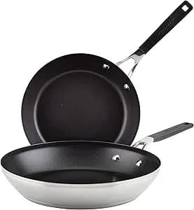 Kitchenaid Stainless Steel Nonstick Frying Pans/Skillet Set, 9.5 Inch And 12 Inch - Brushed Stainless Steel