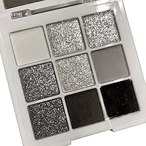 Go Ho Black Grey Silver Smoky Eyeshadow Palette,9 Colors Matte&Shimmer Eye Makeup Palette,Goth Eye Shadow Pallets For Women,Waterproof Cool Eye Shadow Palette Makeup With Prism Mirror