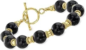 Ross-Simons 10mm Onyx Bead Bracelet In 18kt Gold Over Sterling