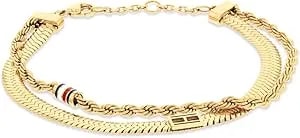 Tommy Hilfiger Women'S Jewelry - Double Chain Bracelet – Skeleton Flag Detail, Lobster Clasp – Adjustable – Timeless Feminine Style - Gift For Her