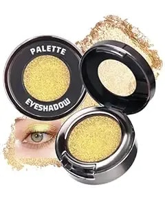 Chameleon Duochrome Glitter Eyeshadow Palette, Holographic Shimmer Single Eye Shadow Palettes, Color Shift Sparkle Iridescent, Multichrome Metallic Eye Brightener Highlighter Makeup-10 Solar Gold