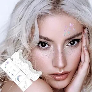 40pcs Glitter Freckles Face Tattoo, Holographic Face Glitter Sparkle Freckles Temporary Tatttoos For Women Girls, Waterproof Fake Freckles, Festival Rave Outfits Festival Decorations (Holographic)