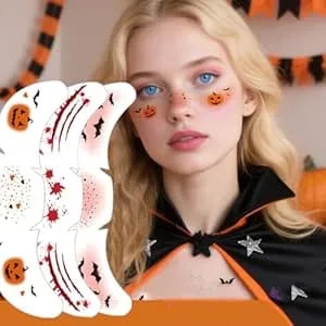 Temporary Tattoos Adult Fake Tattoos Sticker Halloween Hand And Freckles Face Fake Tattoo Kit Bat Funny Scar Design For Women Girly Makeup Patches Cosplay Vampire Party Rave Accessories 5pcs