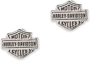 Harley-Davidson Women'S 10mm Script Bar & Shield Logo Stud Earrings, Silver