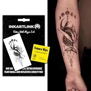 Inkartlink Semi Permanent Tattoo, Temporary Tattoo, Adult Art Design, Party Gift, Waterproof, Realistic, No Adhesive, No Reflective, Lasts 1-2 Weeks (The Whale)