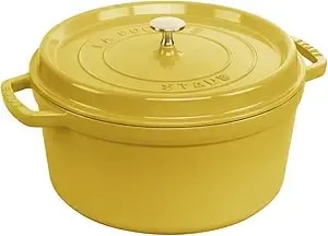Staub Enamelled Cast Iron Casserole Dish With Lid, Suitable For All Heat Sources Including Induction, 4 People, Round, 24 Cm, 3.70 L, 4.7 Kg, Lemon