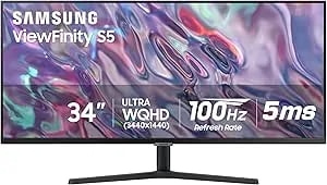 Samsung 34" Viewfinity S50GC Series Ultra-WQHD Monitor, 100Hz, 5ms, HDR10, AMD Freesync, Eye Care, Borderless Design, PIP, PBP, LS34C502GANXZA, 2023, Black