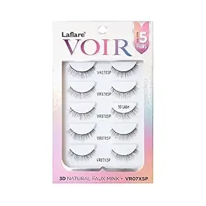 Laflare 3d Nature Faux Mink Voir Eyelashes, Ultra Soft, Light, Wispy, Knitted, Natural Looking, Reusable, Professional Easy To Apply Eyelashes 5 Pairs Value Pack (vr07x5p)
