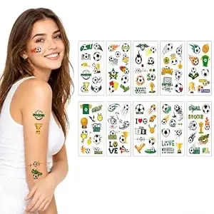 10 Sheets Soccer Temporary Tattoos 2026 Soccer Sports Tattoo - Tattoo Stickers For Soccer Sport Party Favor, Watch Parties, Fan Support