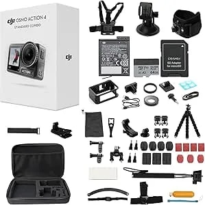 Dji Osmo Action 4 Standard Combo With 58 Piece Accessory Kit + 64gb Card, 4k/120fps Waterproof Action Camera With A 1/1.3-Inch Sensor, Long-Lasting 160 Mins, Outdoor Camera (Total 1 Battery)