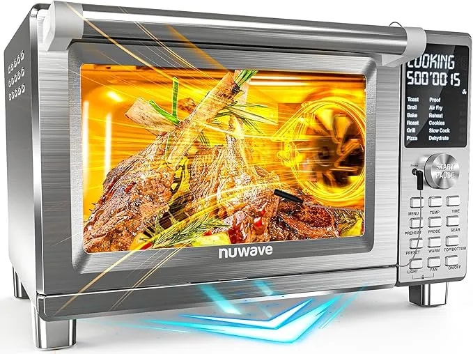 Nuwave Bravo Xl Pro Air Fryer Toaster Oven W/Grill Combo, 2026 New System - Ultra-Fast Convection, 35% Crispier, 2x More Even, 142 Presets, 50-500f, Smarter Probe, Pfas Free, 30qt, Stainless Steel