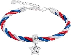 Alex And Ani Red, White And Blue Star Cord Bracelet