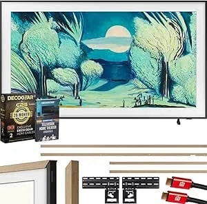 Samsung qn55ls03fa 55" The Frame Qled 4k Ai Tv (2025) Bundle With Modern Teak Bezel, Cps 26 Month Protection, Slim Flat Mount, 2x Hdmi Cables & Deco Gear Complete Home Theater Beginner'S Guidebook