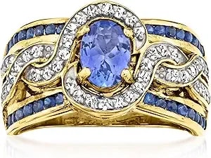 Ross-Simons 0.80 Carat Tanzanite Ring With .60 Ct. T.W. Sapphires And .30 Ct. T.W. White Zircons In 18kt Gold Over Sterling