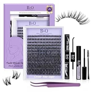 B&Q Flaunt Lash Clusters Kit D-Curl Flora Eyelash Clusters 8-18mm Cluster Eyelash Extension Wet Look Wispy Cluster Lashes Lengthlock All-In-One Eyelashs Extension Kit For Medium Dramatic(Flaunt Kit)
