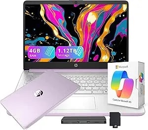 HP Stream 14" HD Student&Business Laptop With AI Copilot, Intel Processor N150, 4GB RAM, 1.12TB Storage (128GB UFS + 1TB Docking Station), 1 Year Office 365, 720p Webcam, Win 11, Lavender Purple