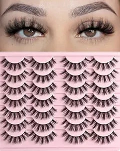 Farred Fluffy Lashes Natural Eyelashes Short Wispy Eye Lash Strips 14 Pairs Separated Volume Eyelash Pack 16mm Dramatic Wispies Fake Strip Lashes Clusters Cat Eye PestañAs Spiky Look (f24 - 9-16mm)