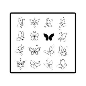 Inkartlink Temporary Tattoos, Semi-Permanent Tattoo, 16 Design/1 Set Premium Easy Long Lasting, Water-Resistant Temp Tattoo With Plant-Based Ink - Lasts 1-2 Weeks Butterfly Line Simple Tattoo,1×1in