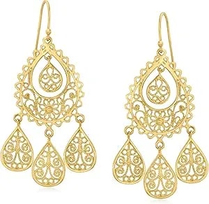 Ross-Simons 18kt Gold Over Sterling Filigree Chandelier Earrings