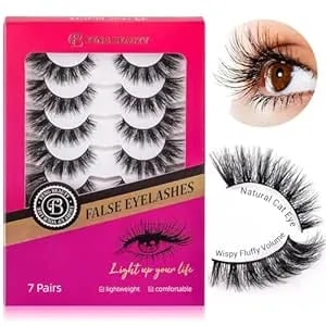 Dramatic Cat Eye Lashes - Fluffy Volume False Eyelashes With Lightweight Comfort, Easy Apply Winged Style (8-16mm), Reusable Glam Lashes For All Eye Shapes, 7 Pairs Full-Strip Lashes