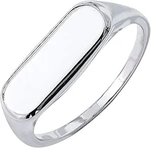 Amazon Essentials Rhodium Plated Flat Top Signet Ring Size 8, Silver