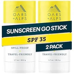 Oars + Alps Clear Face Sunscreen Stick, Spf 35 Travel Sunscreen Roll On For Face & Body, Spf Stick With Vitamin E & Antioxidants, Water & Sweat Resistant, All Skin Types, Moisturizing, 1.7oz, 2pk