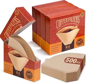500 Count Coffee Filters #4, Unbleached Cone Coffee Filter 8-12 Cup - 5 Individual Value Packs For Easy Storage, Compatible With Ninja, Cuisinart Coffee Makers,Pour Over Coffee Dripper