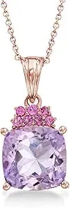 Ross-Simons 4.90 Carat Amethyst And .30 Ct. T.W. Rhodolite Garnet Pendant Necklace In 18kt Rose Gold Over Sterling