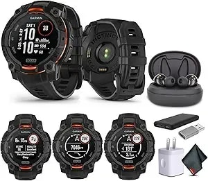 Garmin Instinct 3 45mm, Solar Charged Display, Rugged Outdoor Gps Smartwatch, Metal-Reinforced Bezel, Built-In Flashlight, Black (010-02934-00) Tactical Smart Watch Bundle For Men And Women