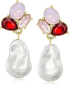 Ross-Simons 14kt Yellow Gold-Plated Drop Earrings With Simulated Multicolored Gemstones And Pearls